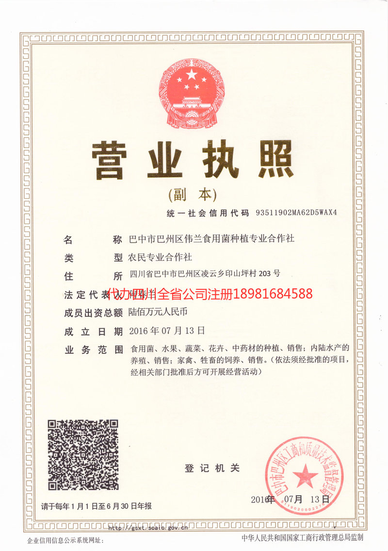 自贡自贡伟兰食用菌种植专业合作社